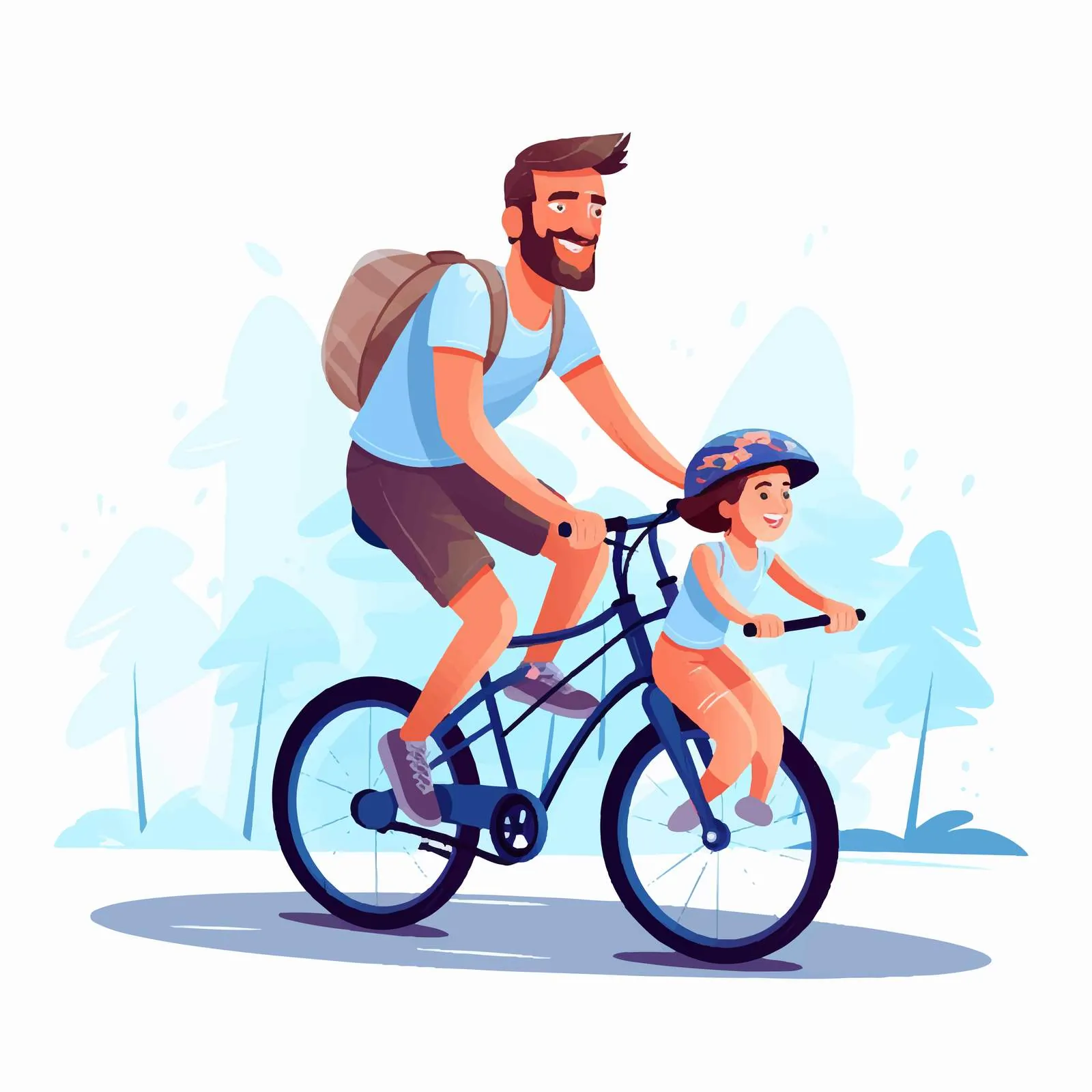 Father Daughter Bicycle Riding Vector Illustration — free download from Dotvec