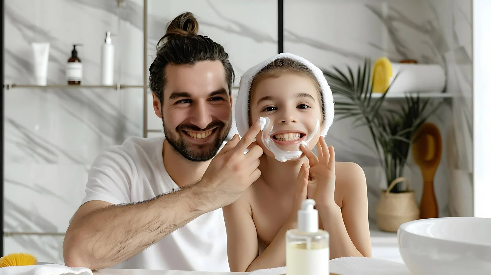 Family Skincare Routine in Bathroom — free download from Dotvec