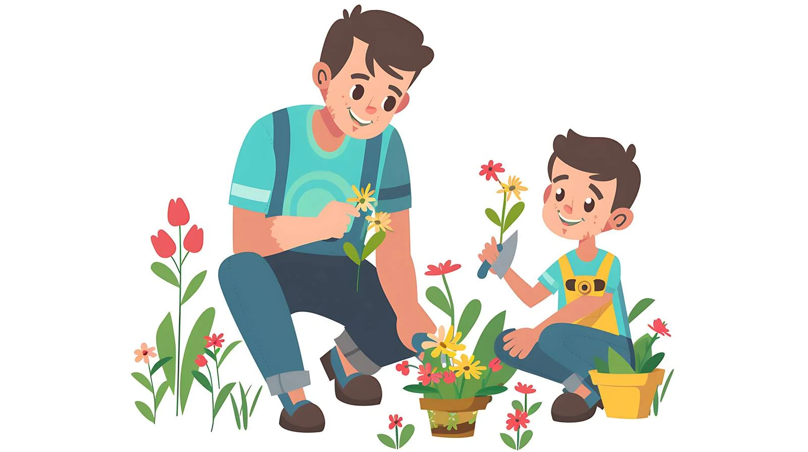 Gardening Bond: Father and Son Trim Plants — free download from Dotvec