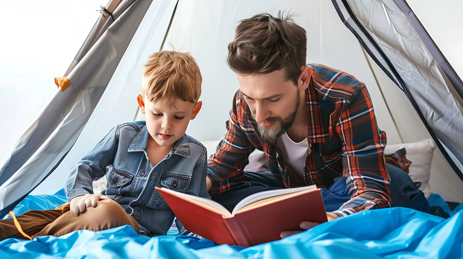 Family Reading Together in Camping Tent — free download from Dotvec