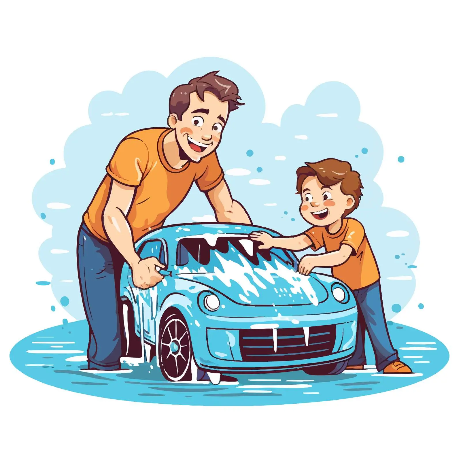 Father and Son Washing Car Illustration — free download from Dotvec