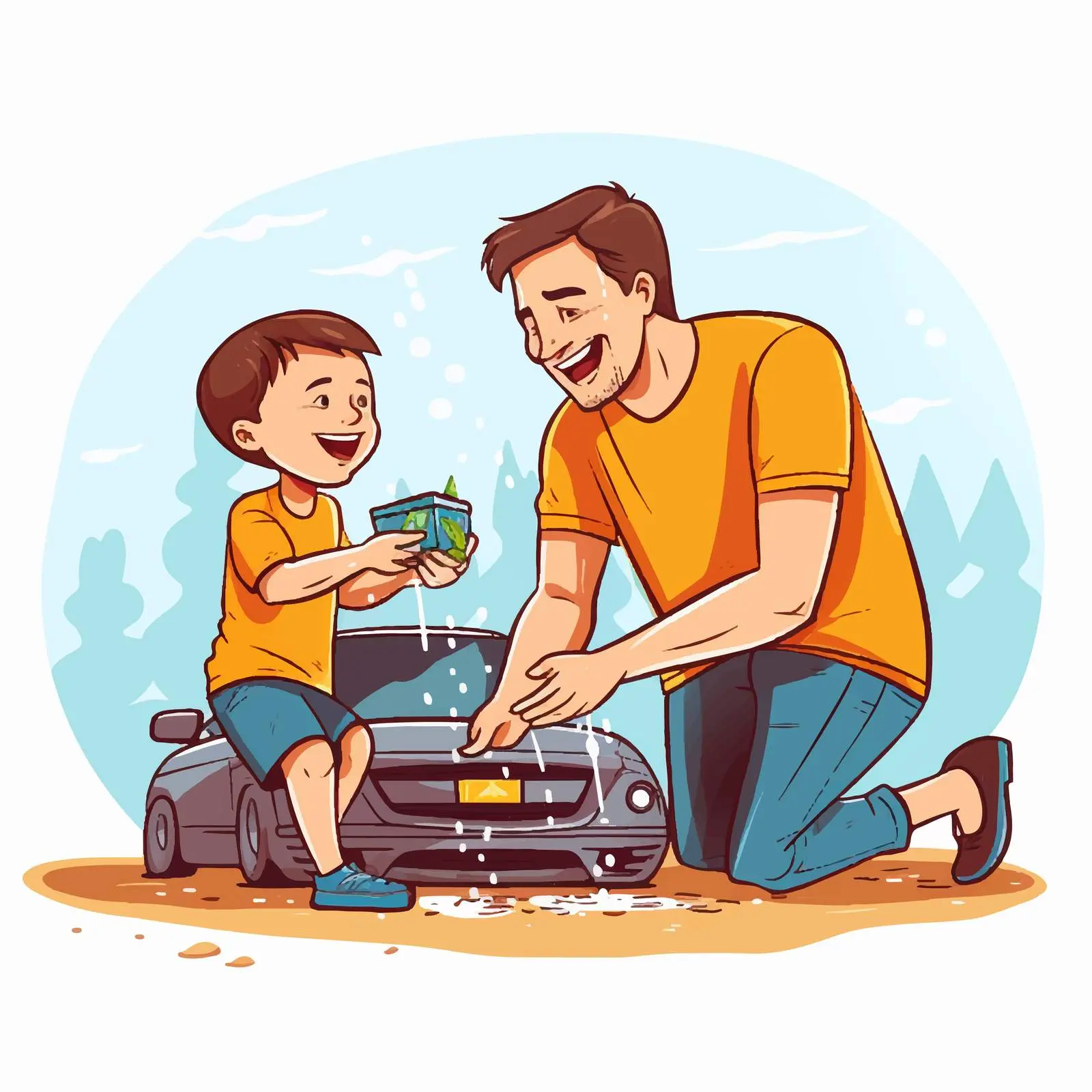 Father and Son Car Washing Illustration — free download from Dotvec