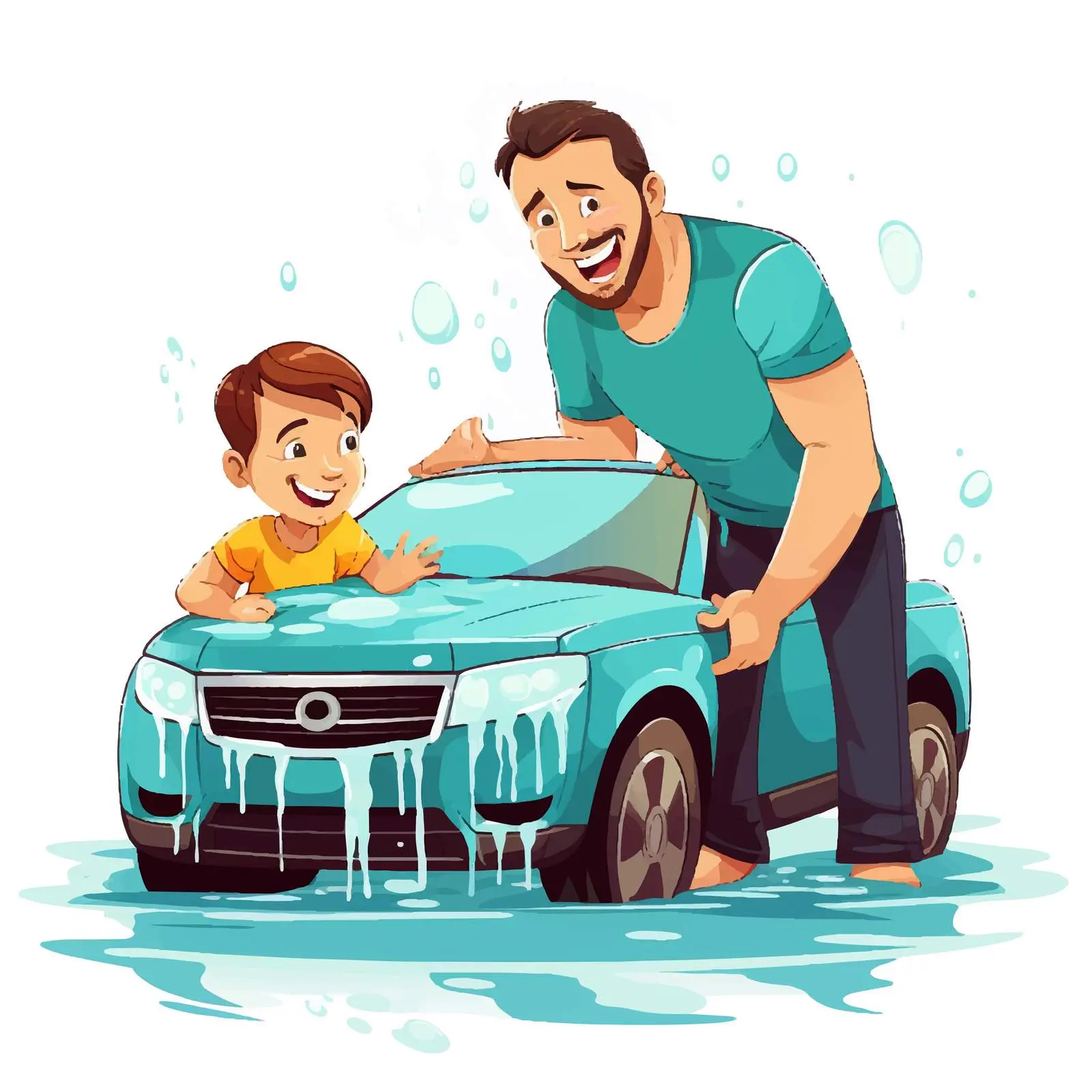 Father and Son Car Washing Illustration — free download from Dotvec