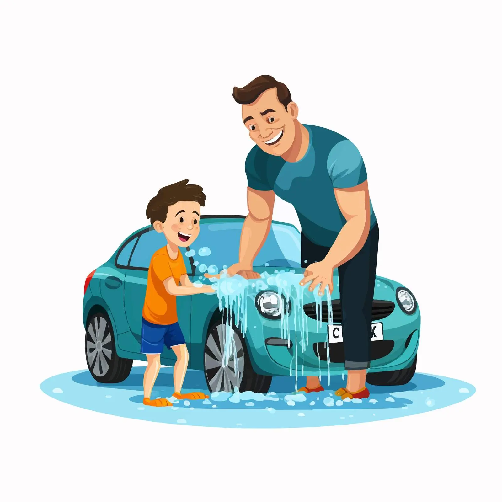 Father and Son Car Washing Illustration — free download from Dotvec