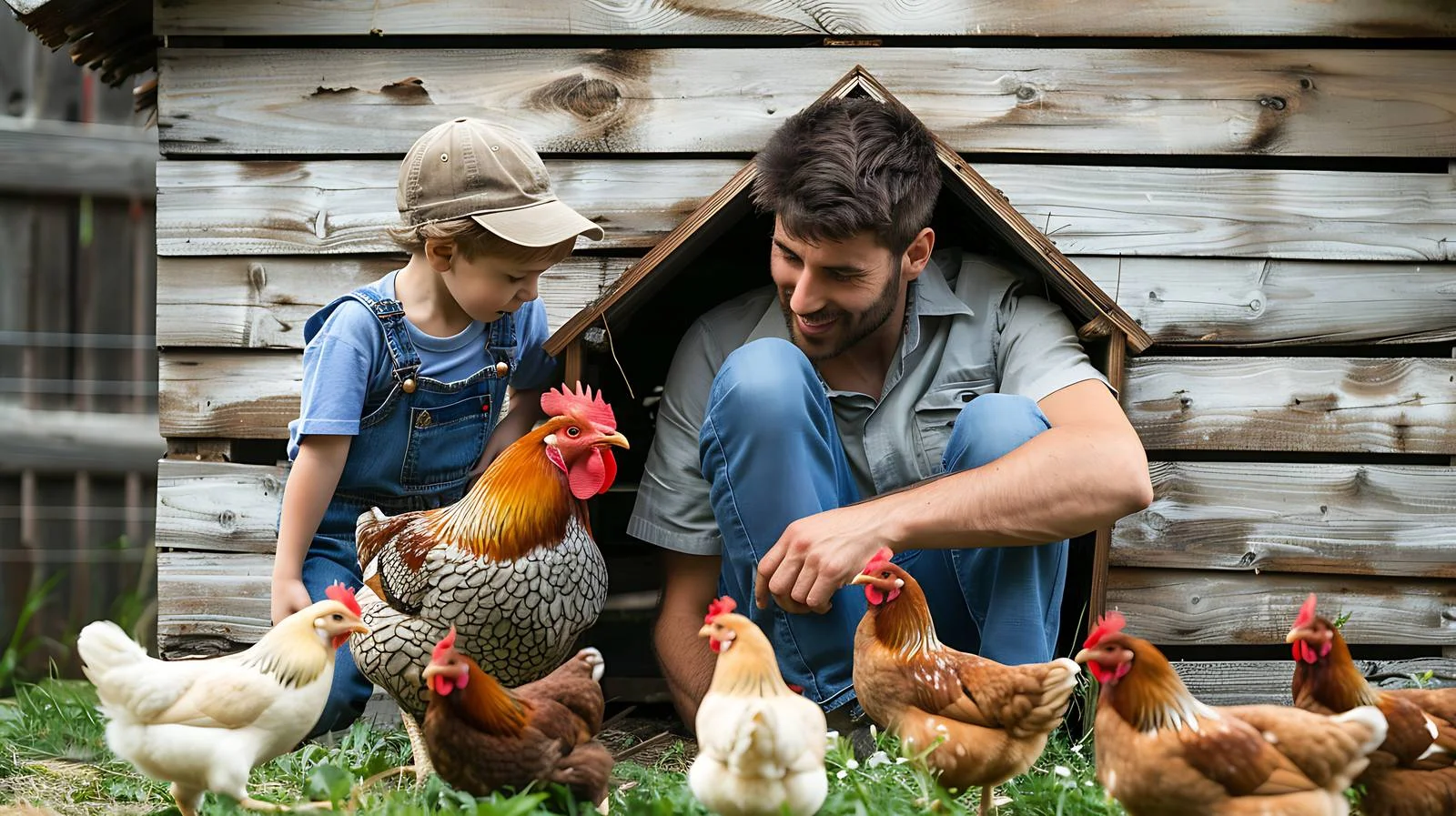 Family with Polish Chickens at Chickenhouse — free download from Dotvec