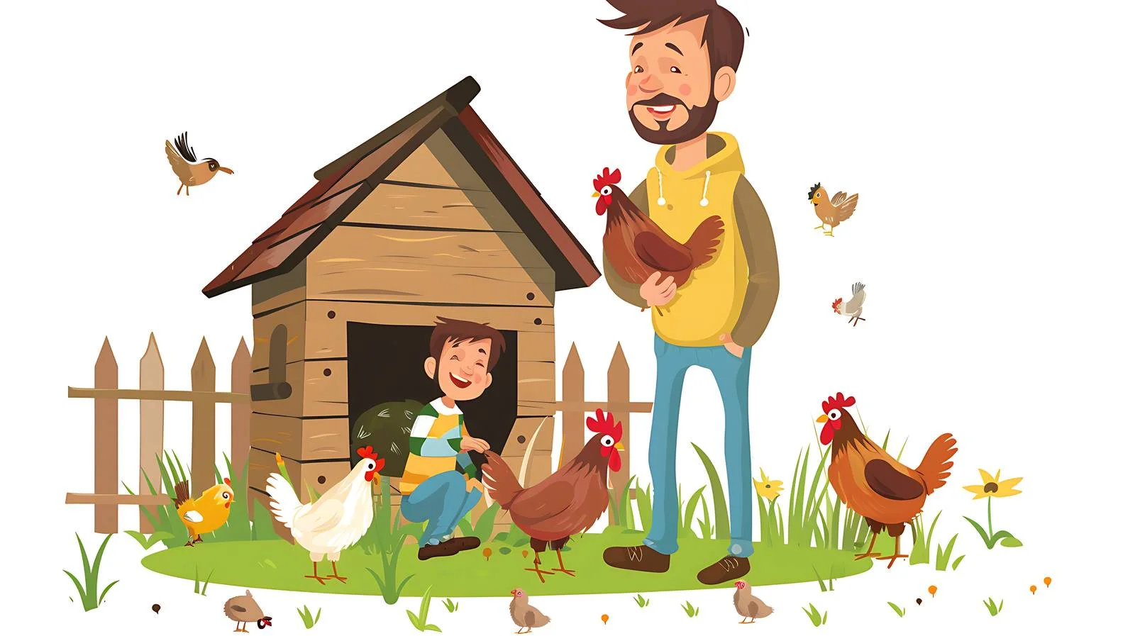 Father and Son with Polish Chickens — free download from Dotvec