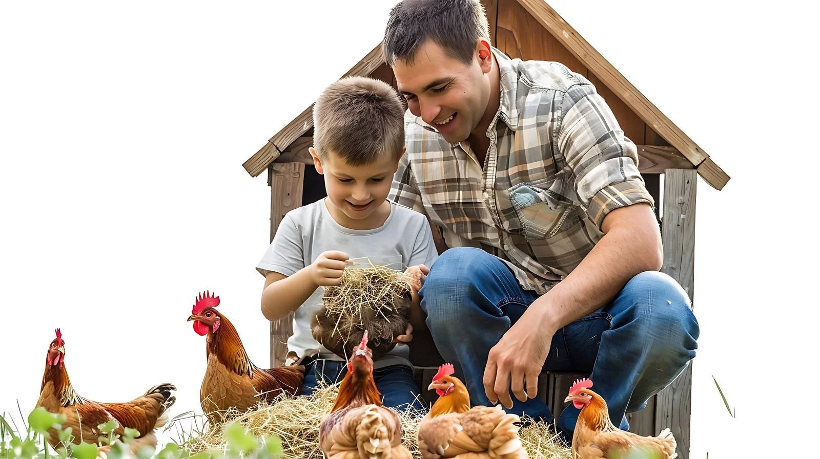 Family with Polish Chickens at Chickenhouse — free download from Dotvec