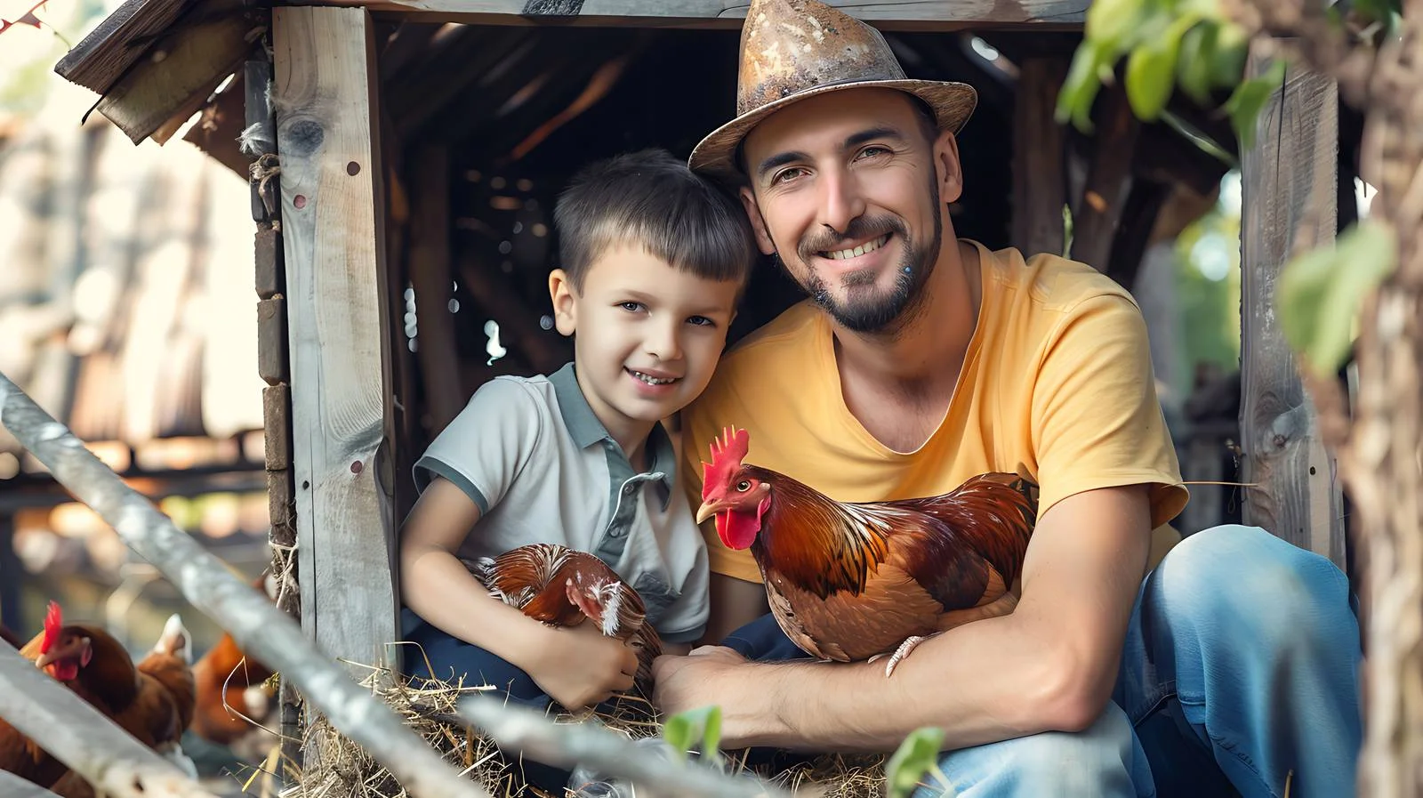Father and Son with Polish Chickens — free download from Dotvec