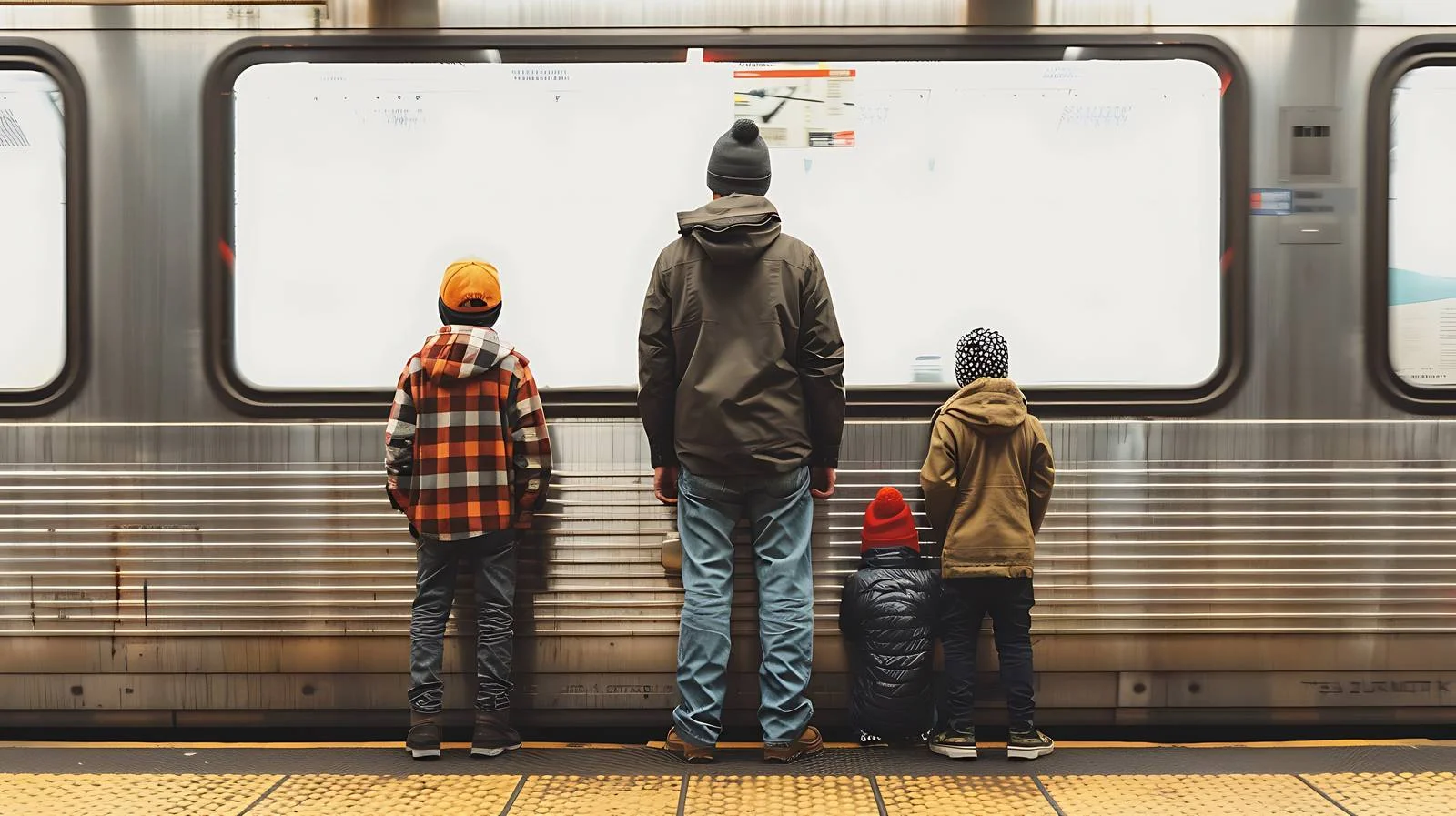 Family of four waiting at subway station — free download from Dotvec