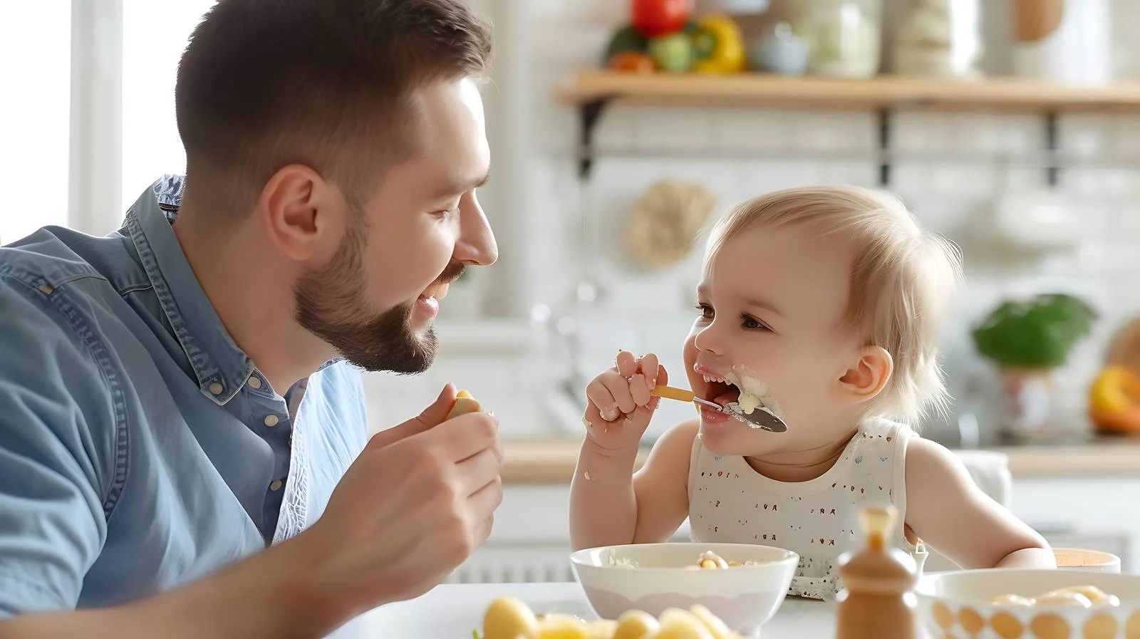 Father Feeding Daughter in Kitchen — free download from Dotvec
