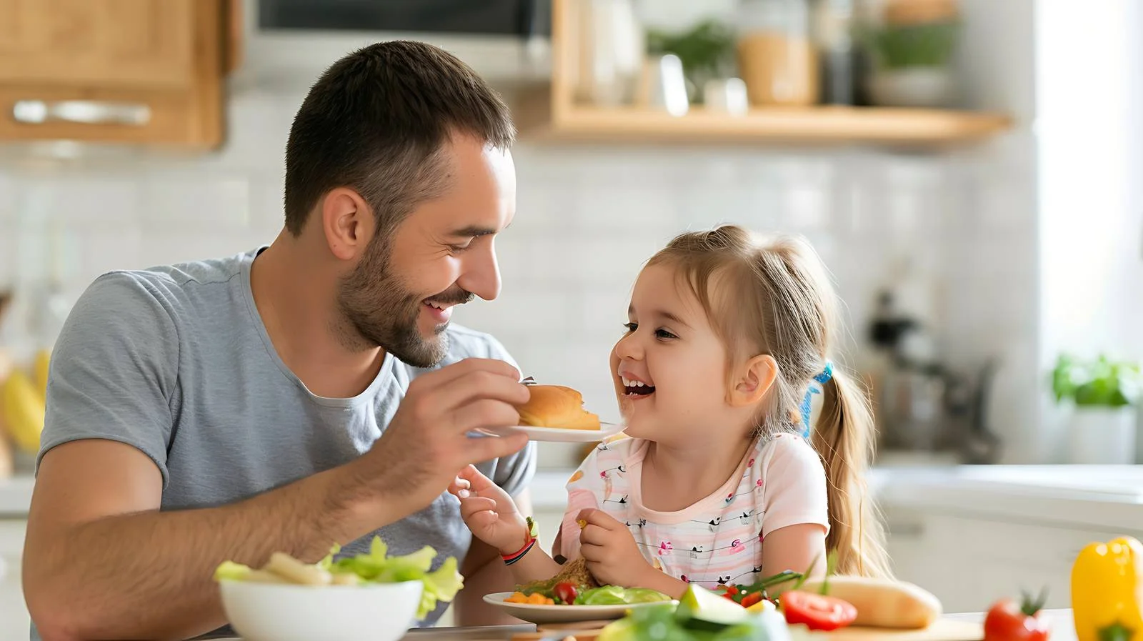Father Feeding Daughter in Kitchen — free download from Dotvec