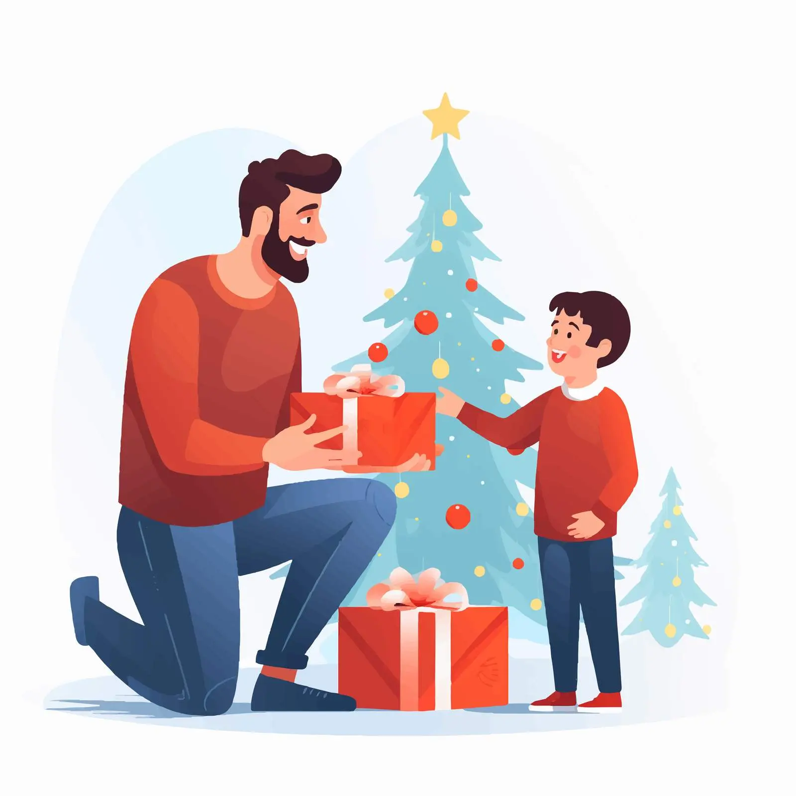 Father Giving Gift Box to Son at Christmas — free download from Dotvec