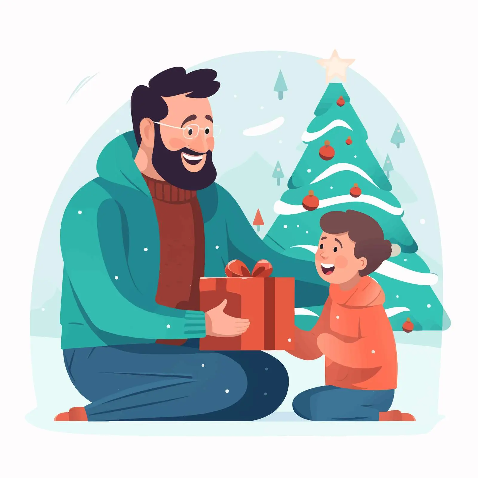 Father Giving Gift Box to Son for Christmas — free download from Dotvec