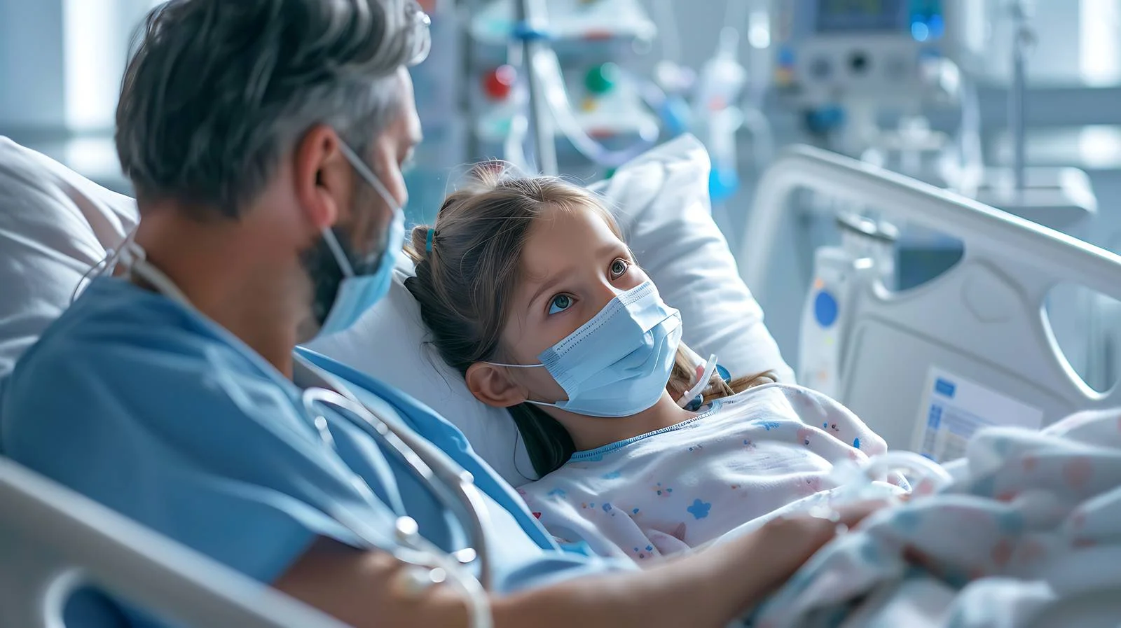 Father supporting ill daughter in hospital — free download from Dotvec