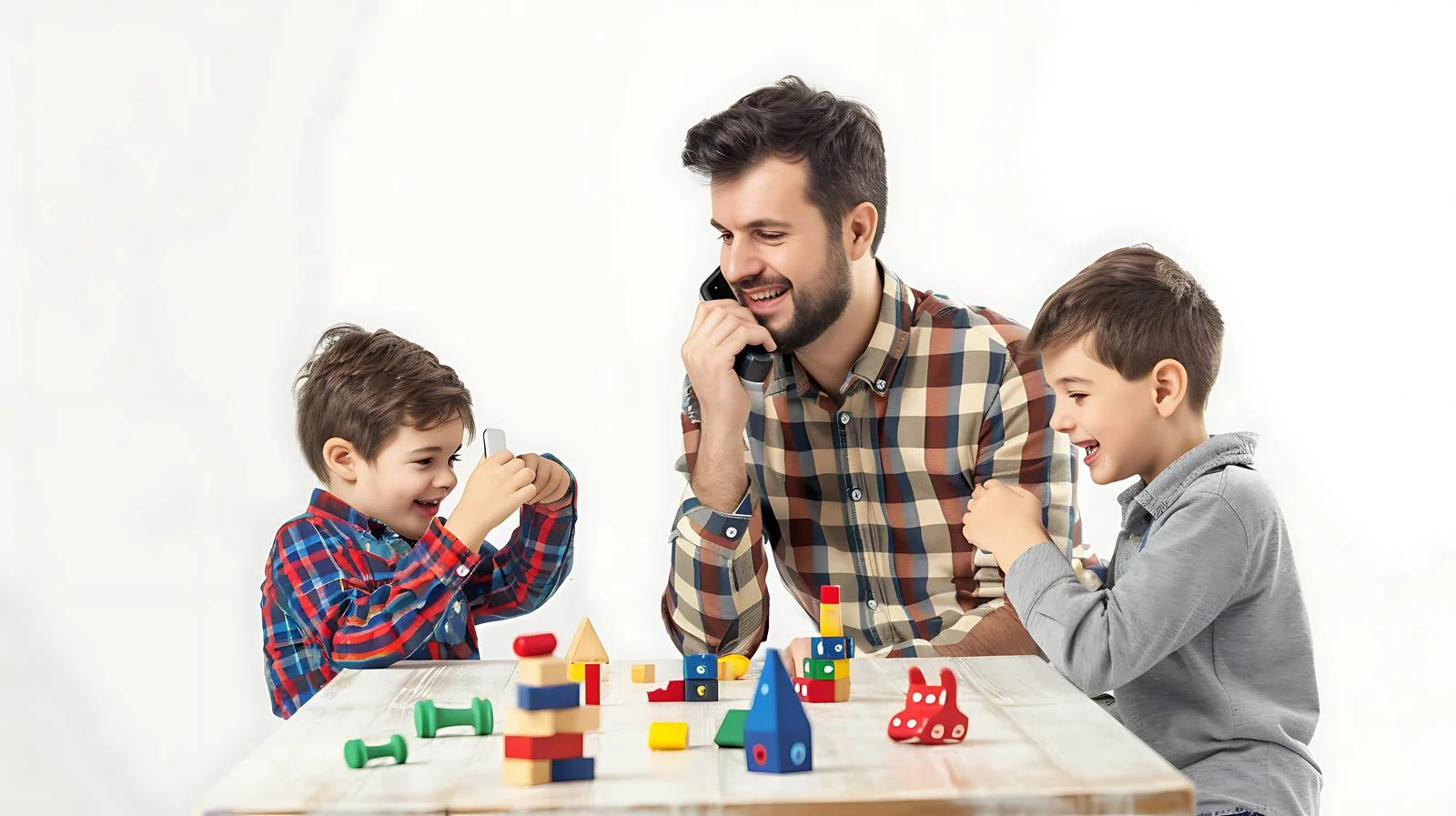 Father Multitasking Talking on Phone and Sons Playing — free download from Dotvec