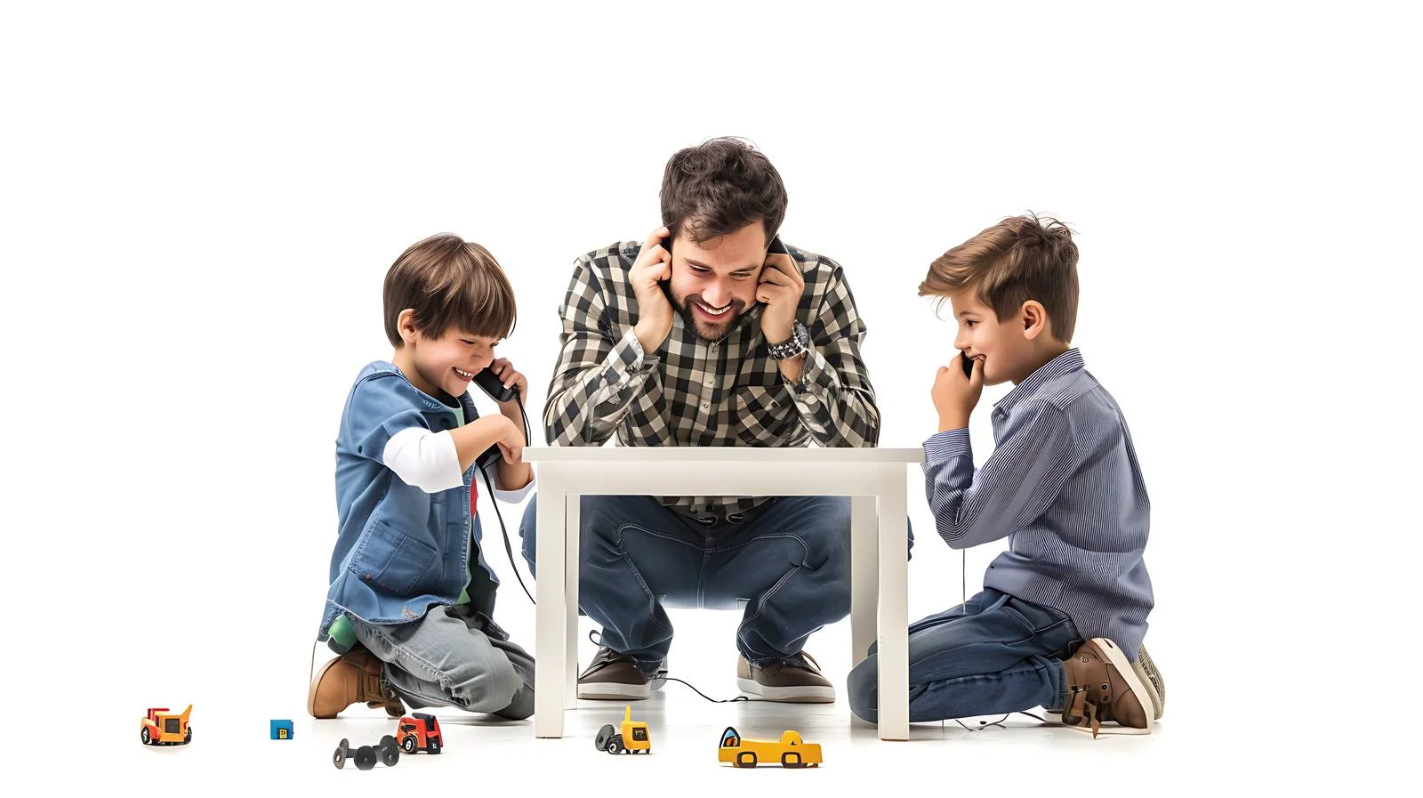 Father Multitasking with Phone and Playing Sons — free download from Dotvec