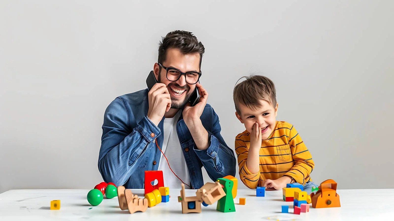 Father multitasking with kids playing — free download from Dotvec