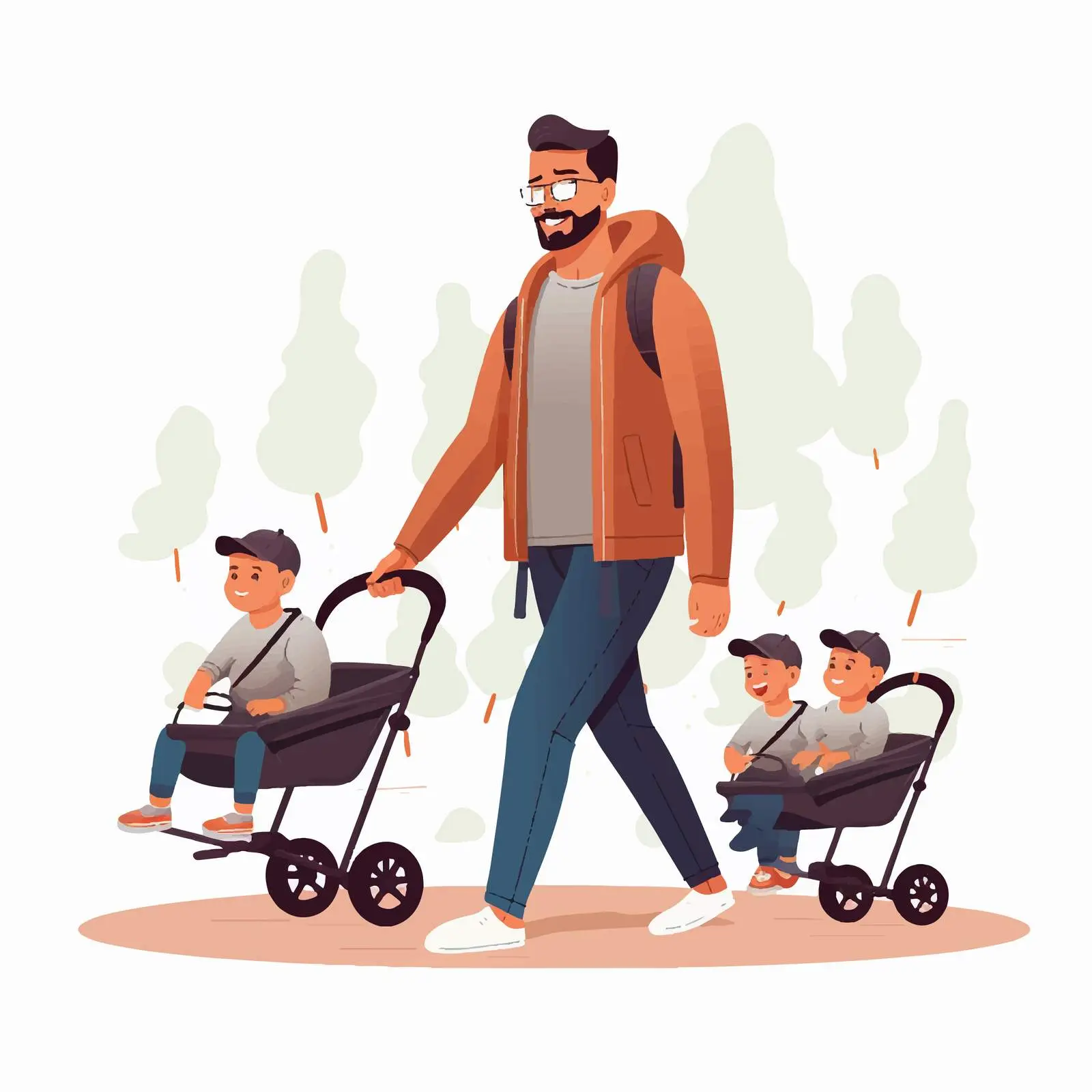 Father Walking with Children Vector Illustration — free download from Dotvec