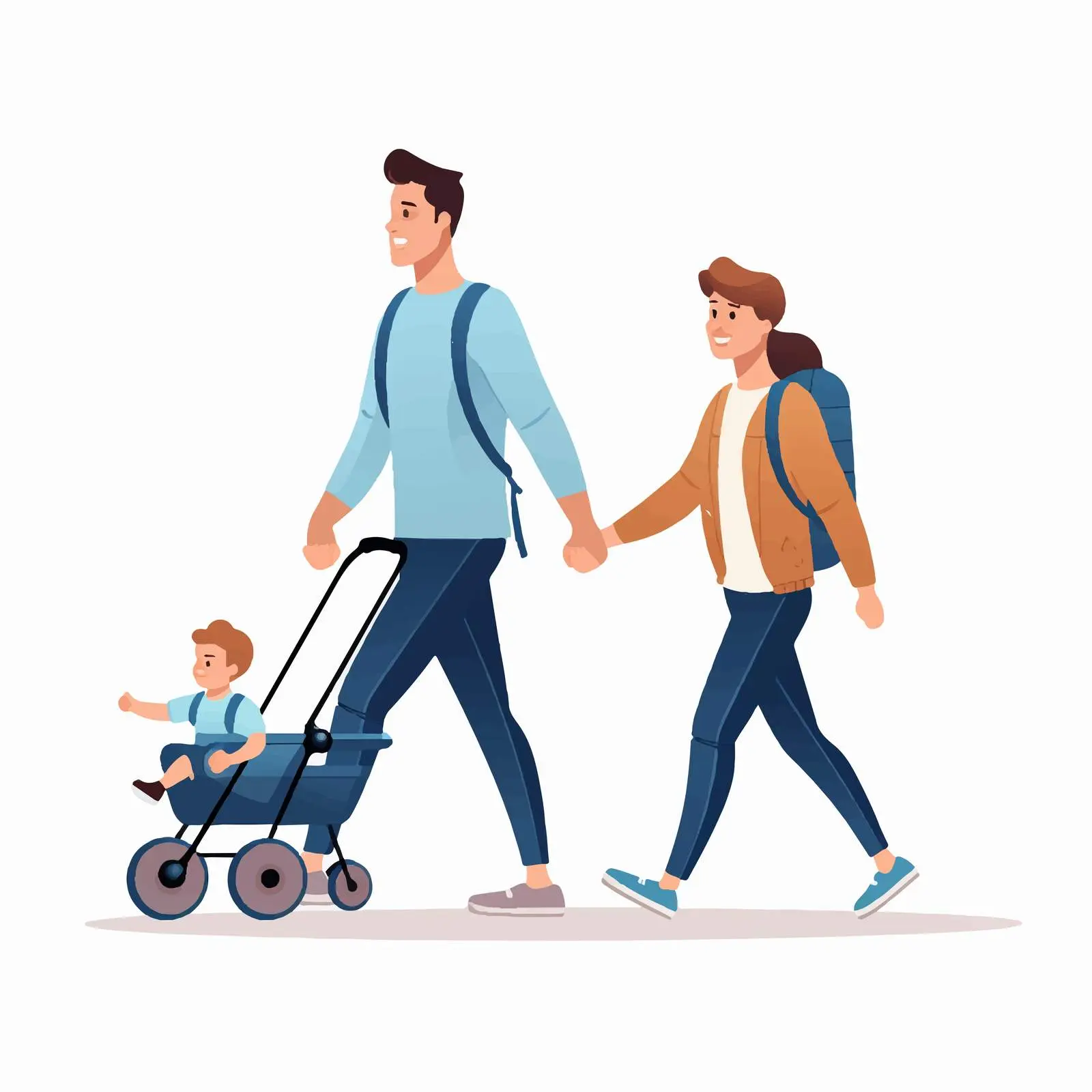 Father Strolling with Children in Vector Art — free download from Dotvec