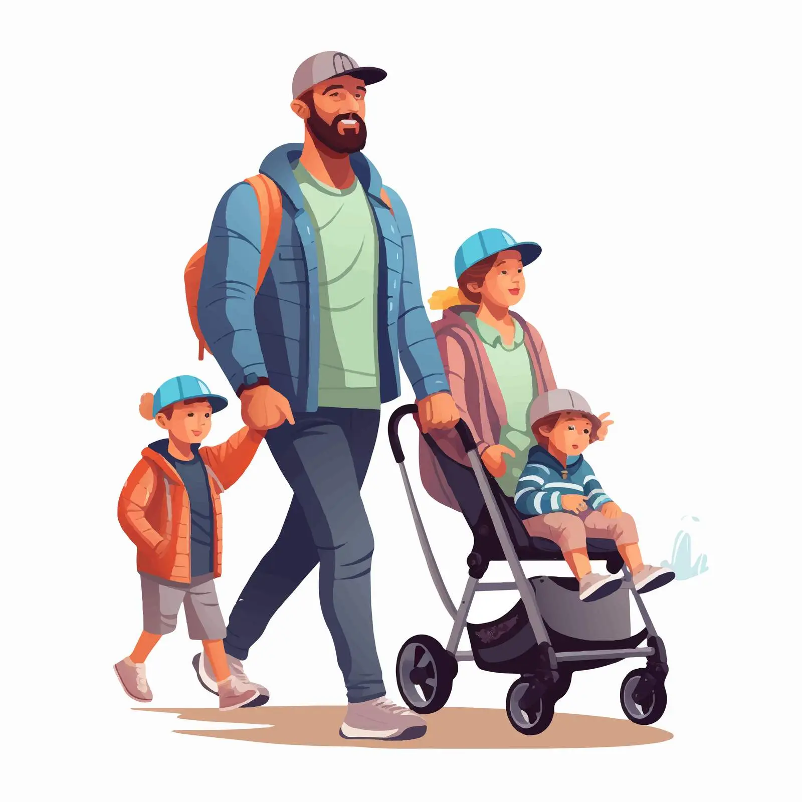Father Walking with Children in Nature – free rolling image from Dotvec