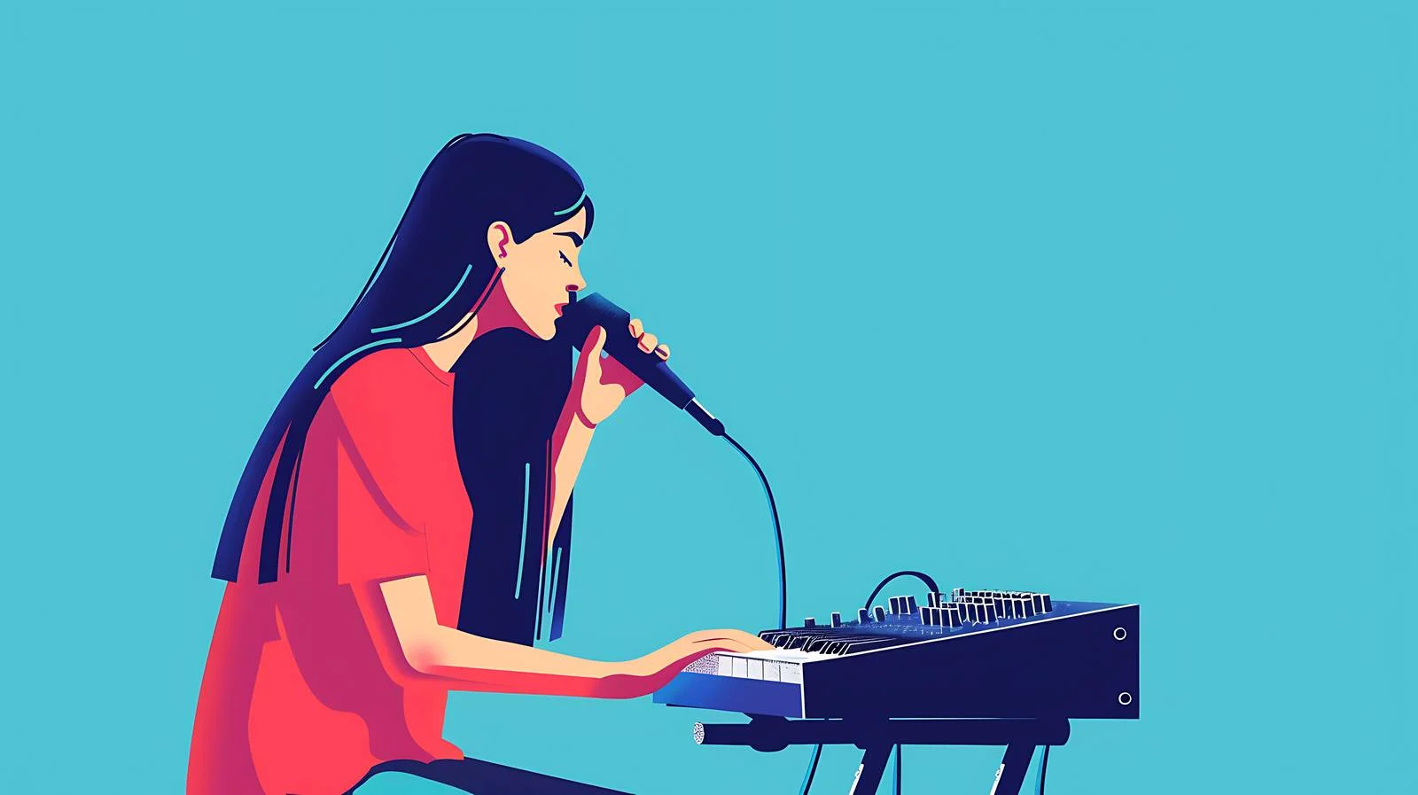 Female Artist Performing with Synthesizer and Microphone — free download from Dotvec