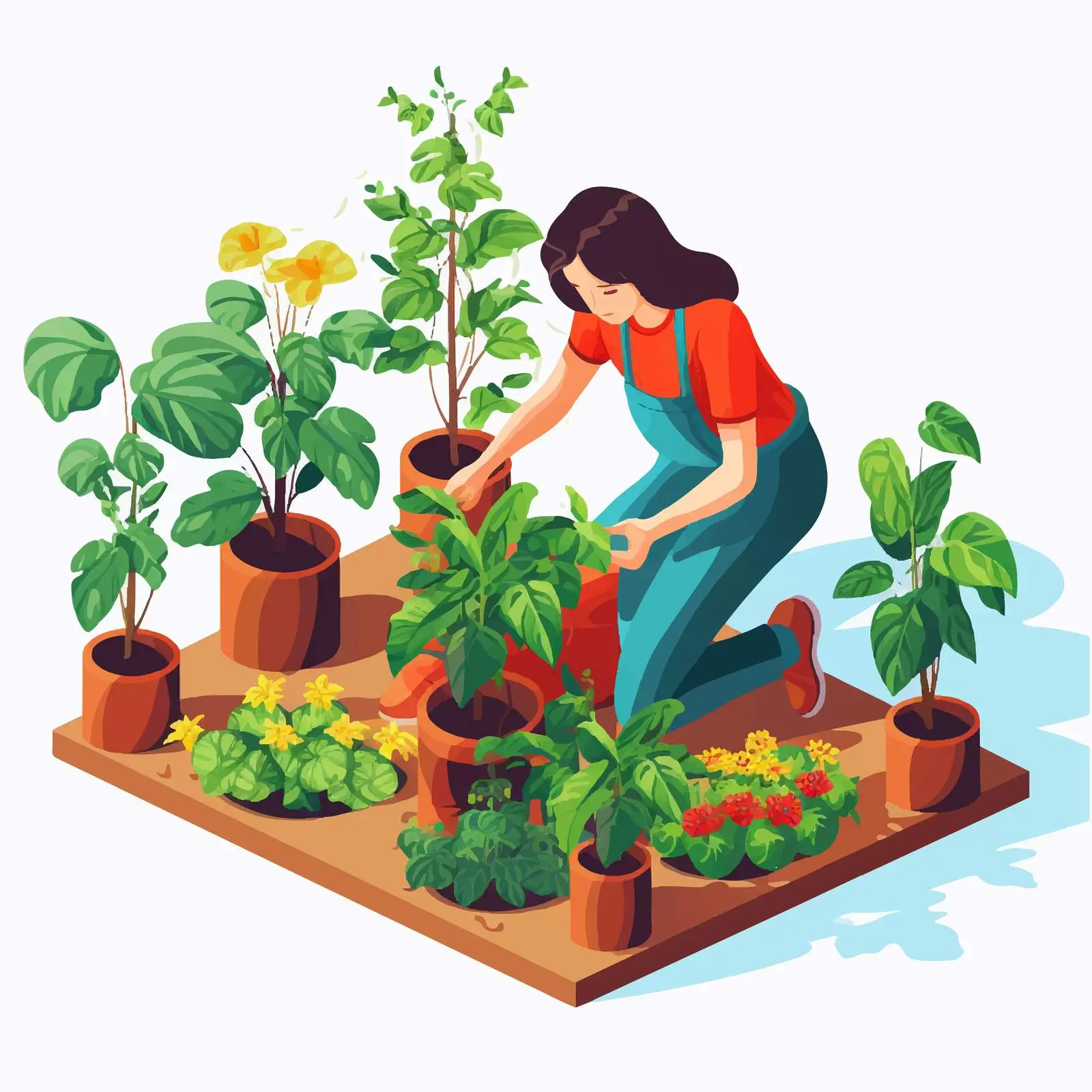 Cartoon Female Watering Berry Vegetable Plants — free download from Dotvec