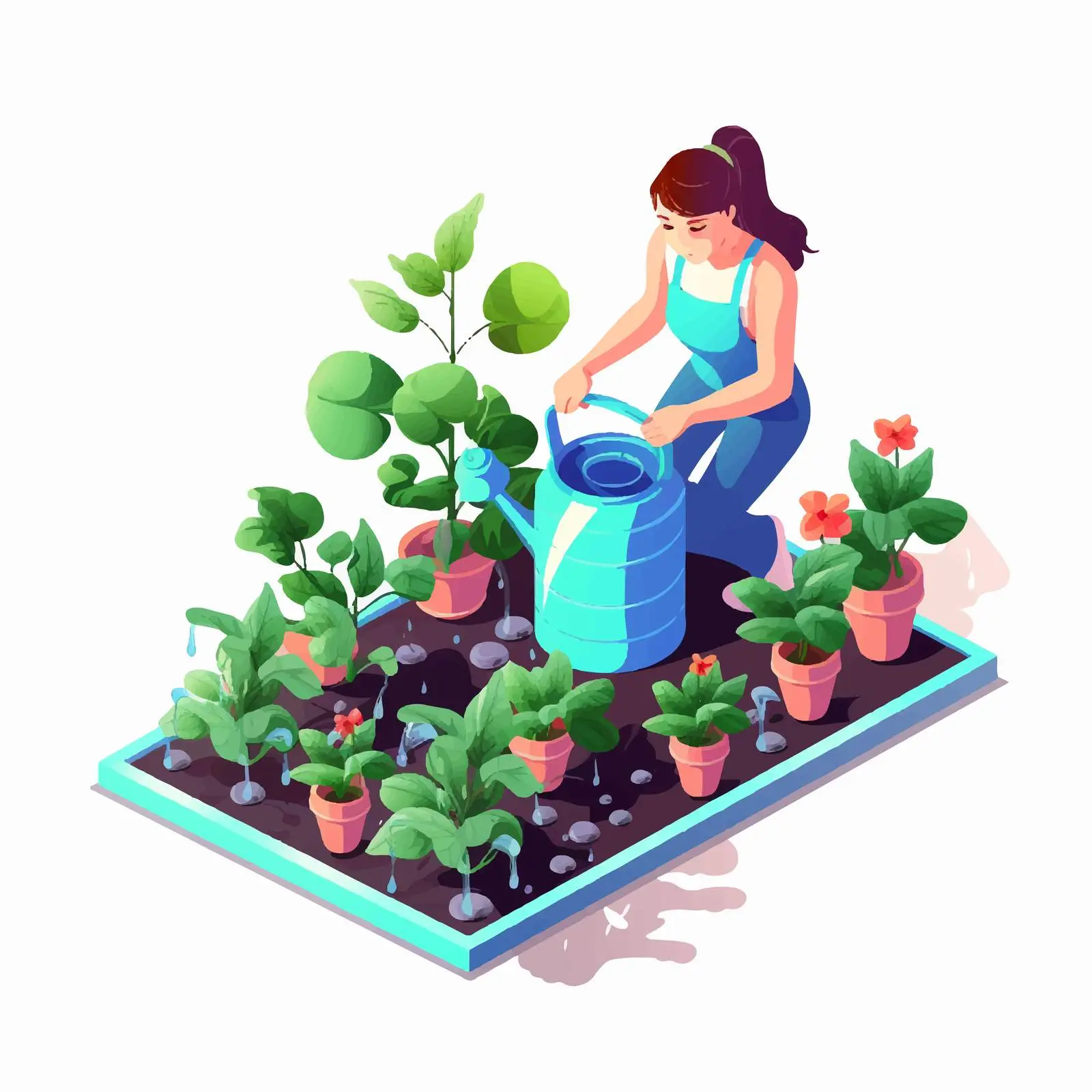 Female Cartoon Character Watering Berry and Veggie Plants — free download from Dotvec
