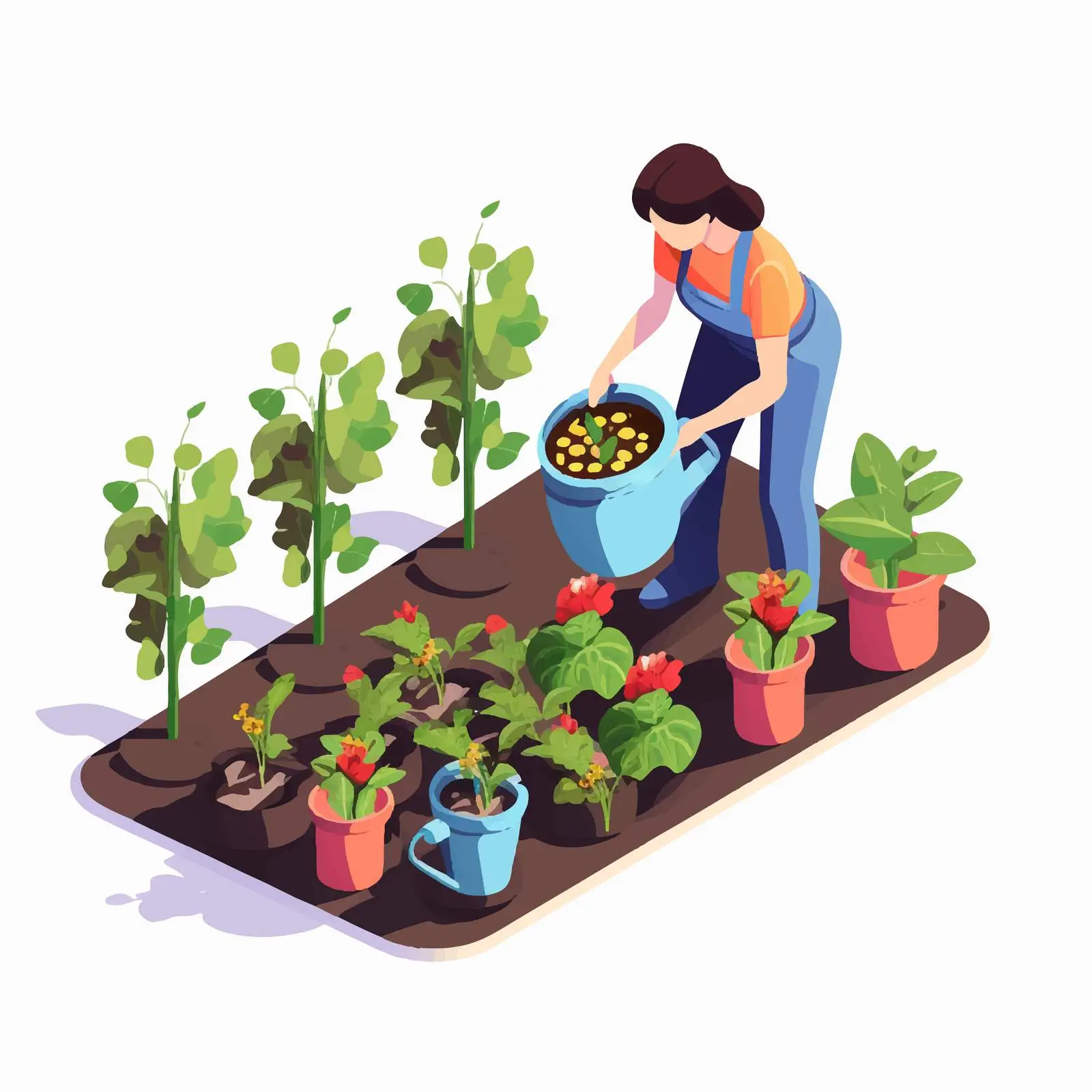 Cartoon Character Watering Berry and Vegetable Plants — free download from Dotvec