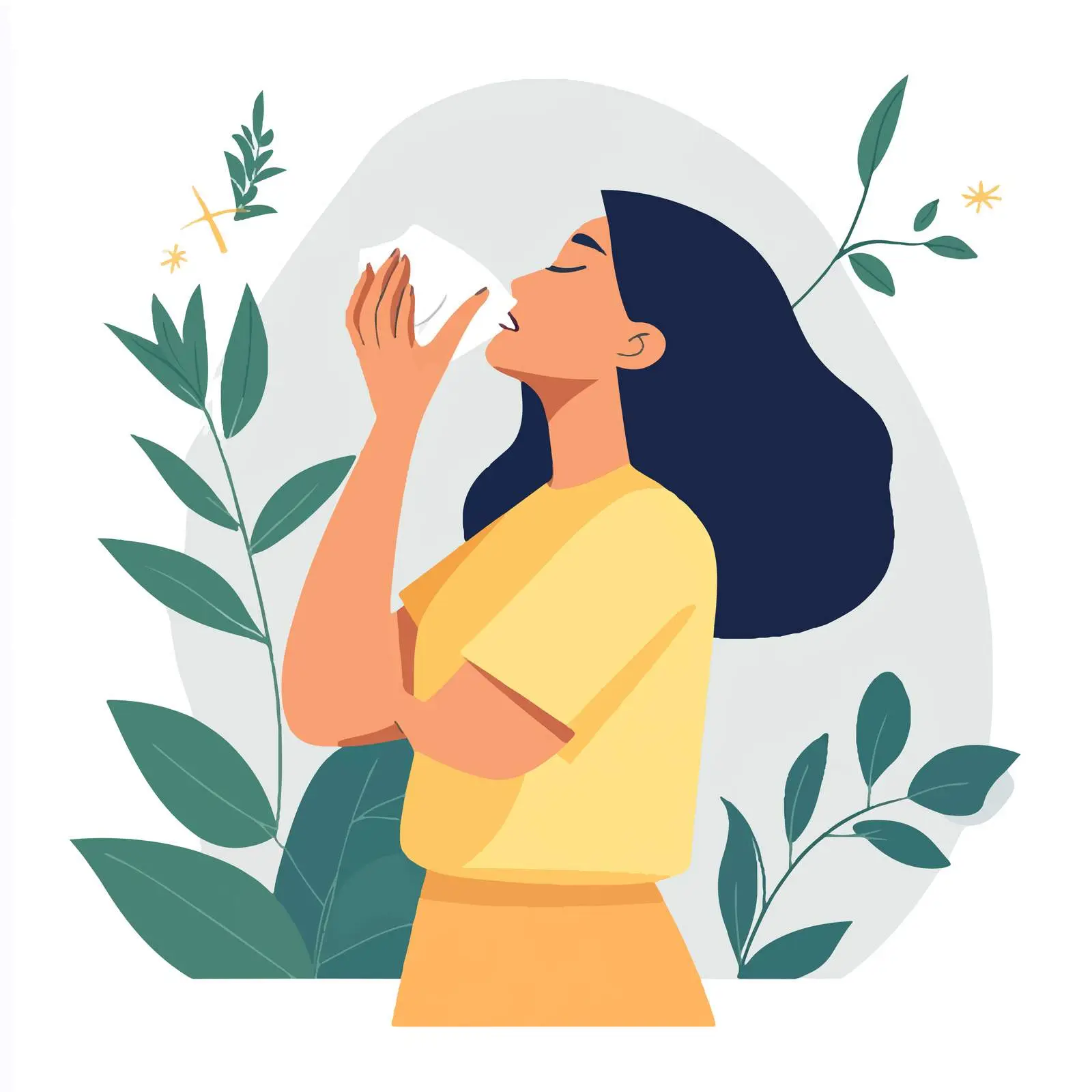 Woman Sneezing and Coughing in Tissue — free download from Dotvec