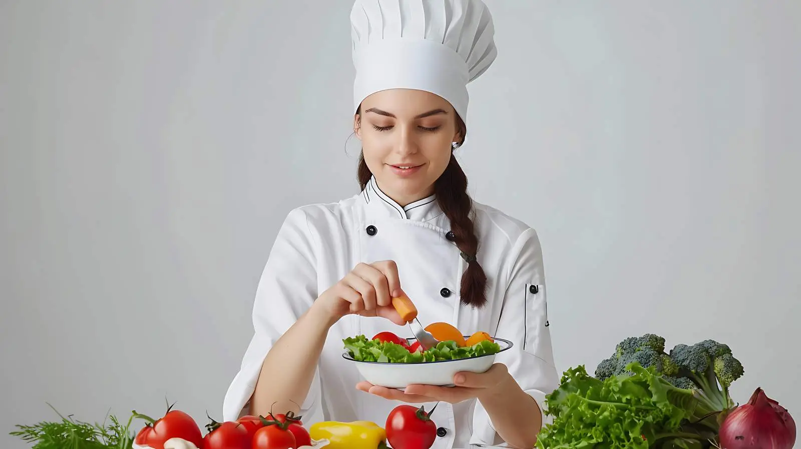 Female Chef Preparing Fresh Vegetable Salad — free download from Dotvec
