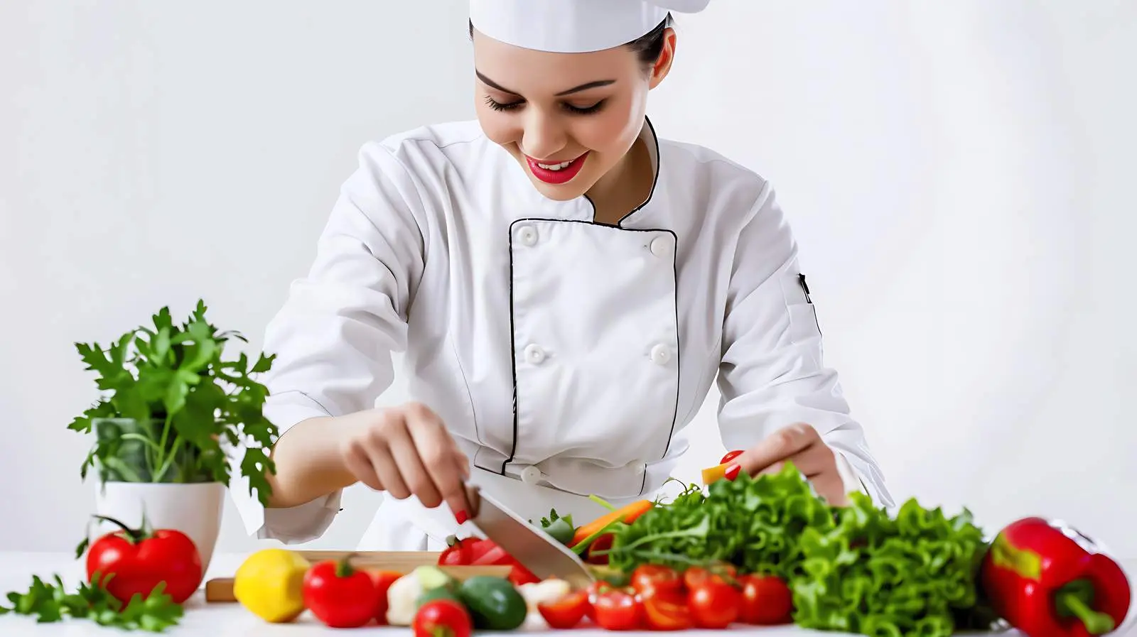 Female Chef Preparing Fresh Vegetable Salad – free isolation image from Dotvec
