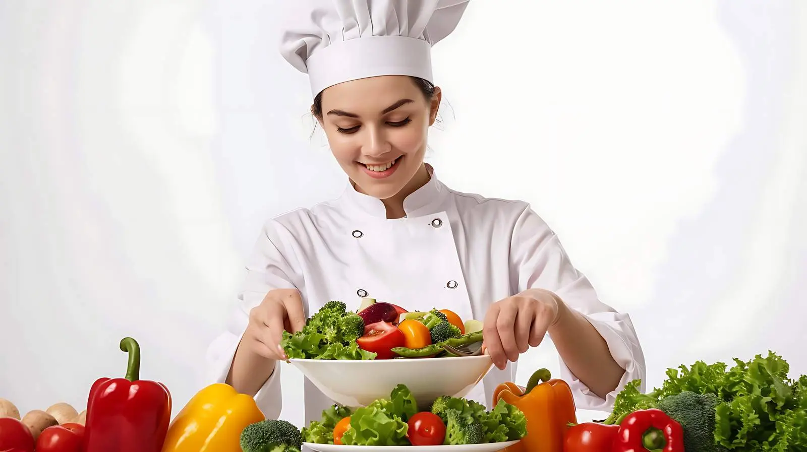 Female Chef Preparing Fresh Vegetable Salad – free isolation image from Dotvec