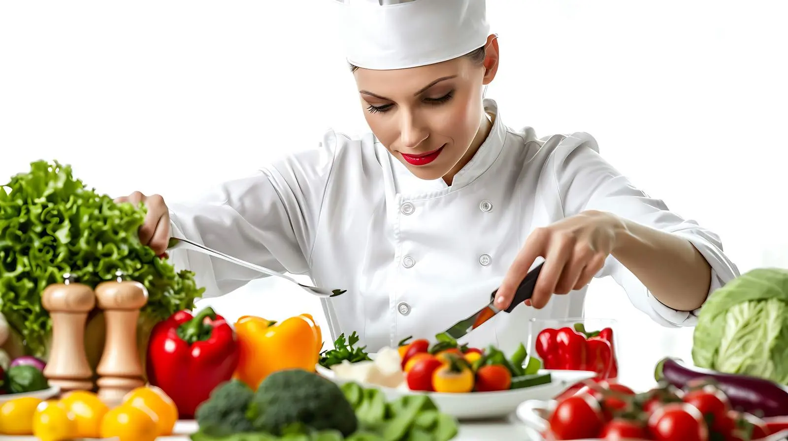 Female Chef Preparing Fresh Vegetable Salad – free isolation image from Dotvec