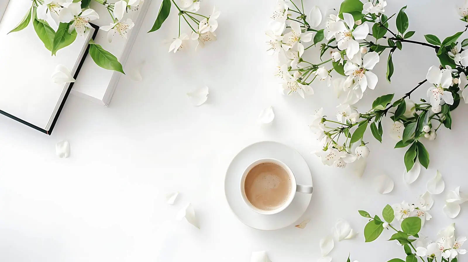 Elegant Workspace with Coffee and Flowers – free care image from Dotvec
