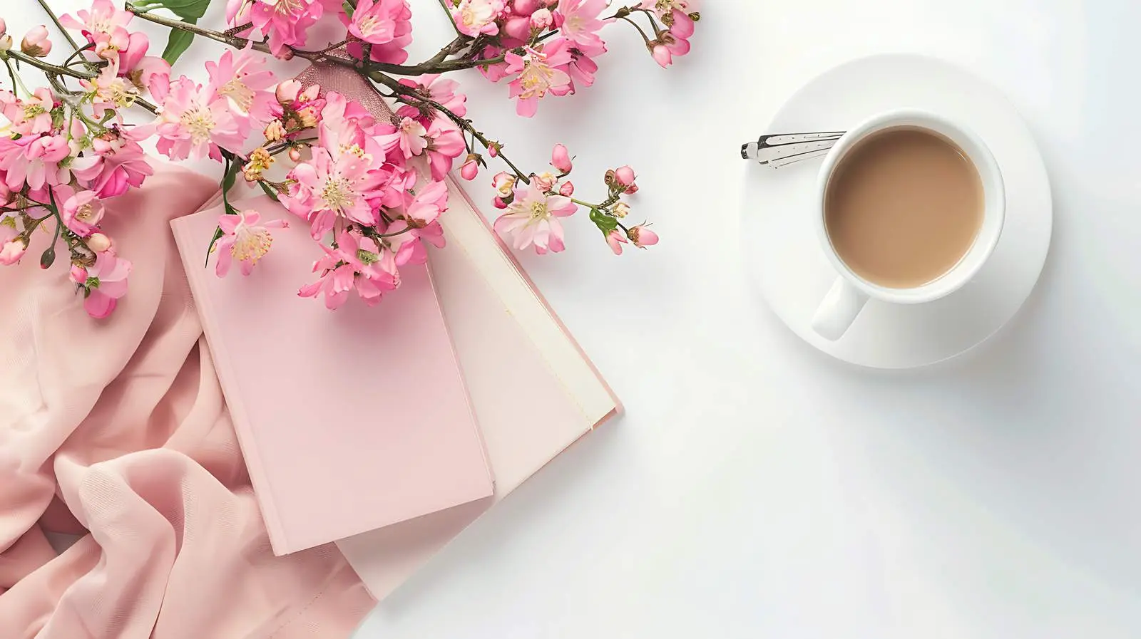 Elegant Female Workspace with Coffee and Flowers – free motivation image from Dotvec