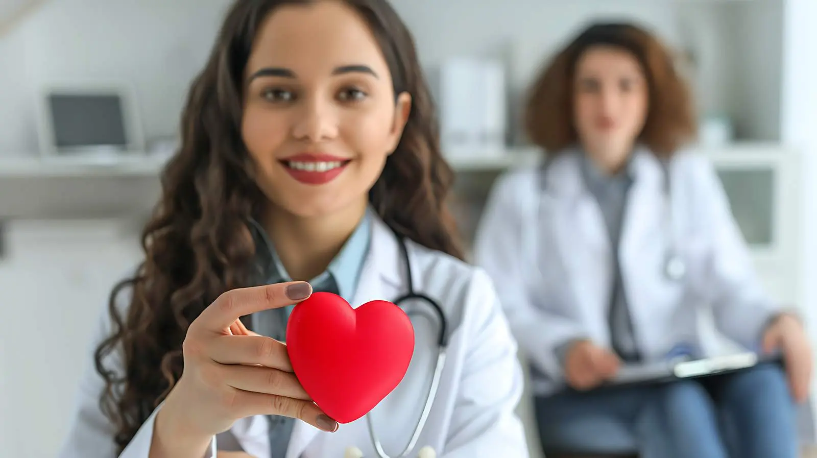 Female Doctor with Stethoscope Holding Heart – free care image from Dotvec