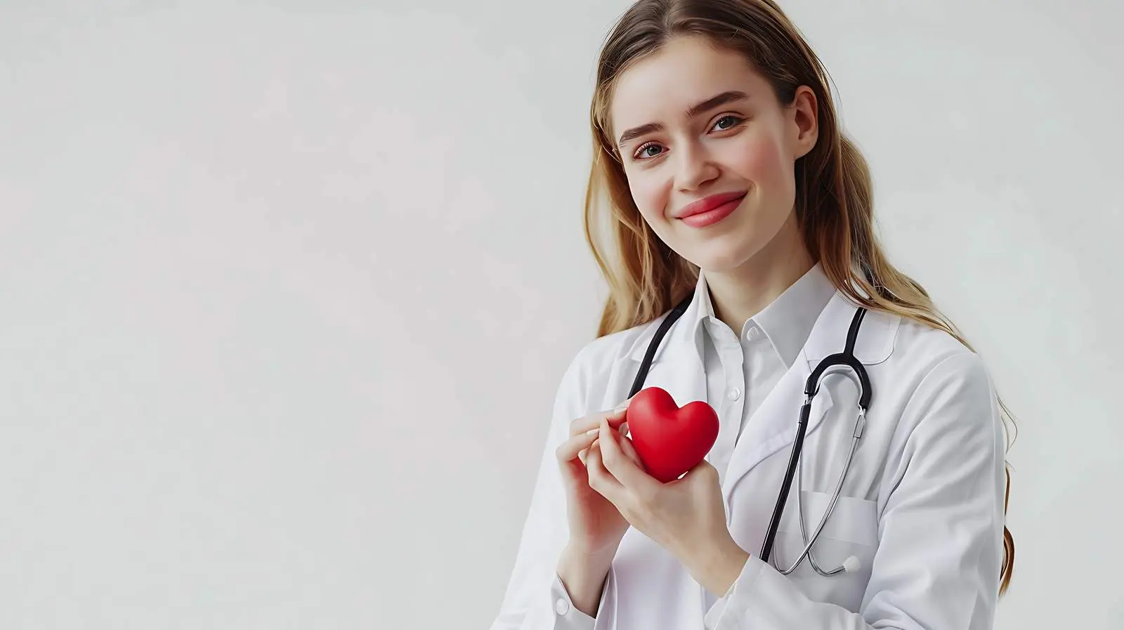 Female Doctor with Stethoscope Holding Heart – free care image from Dotvec