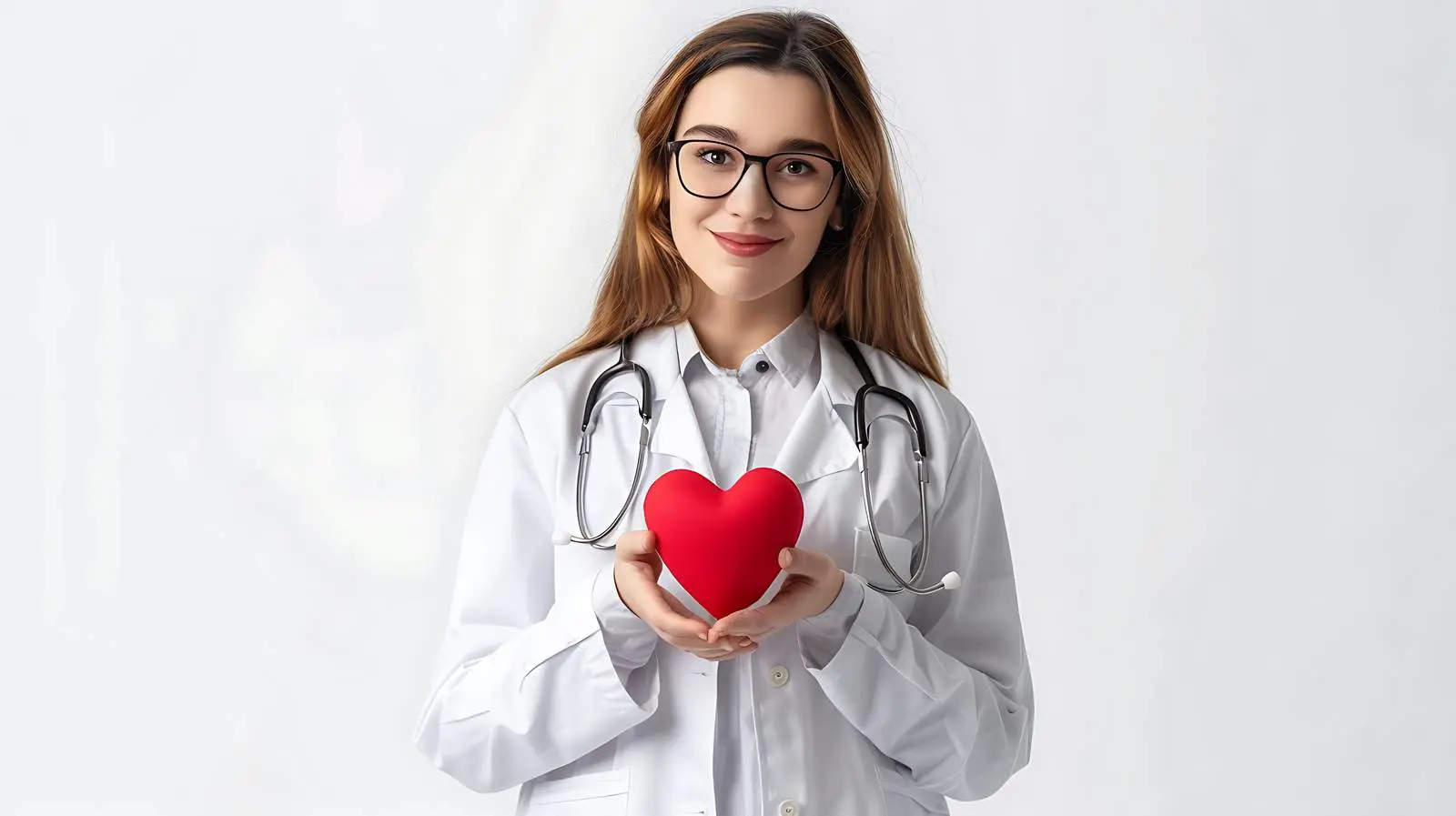 Female Doctor Holding Heart with Stethoscope – free care image from Dotvec