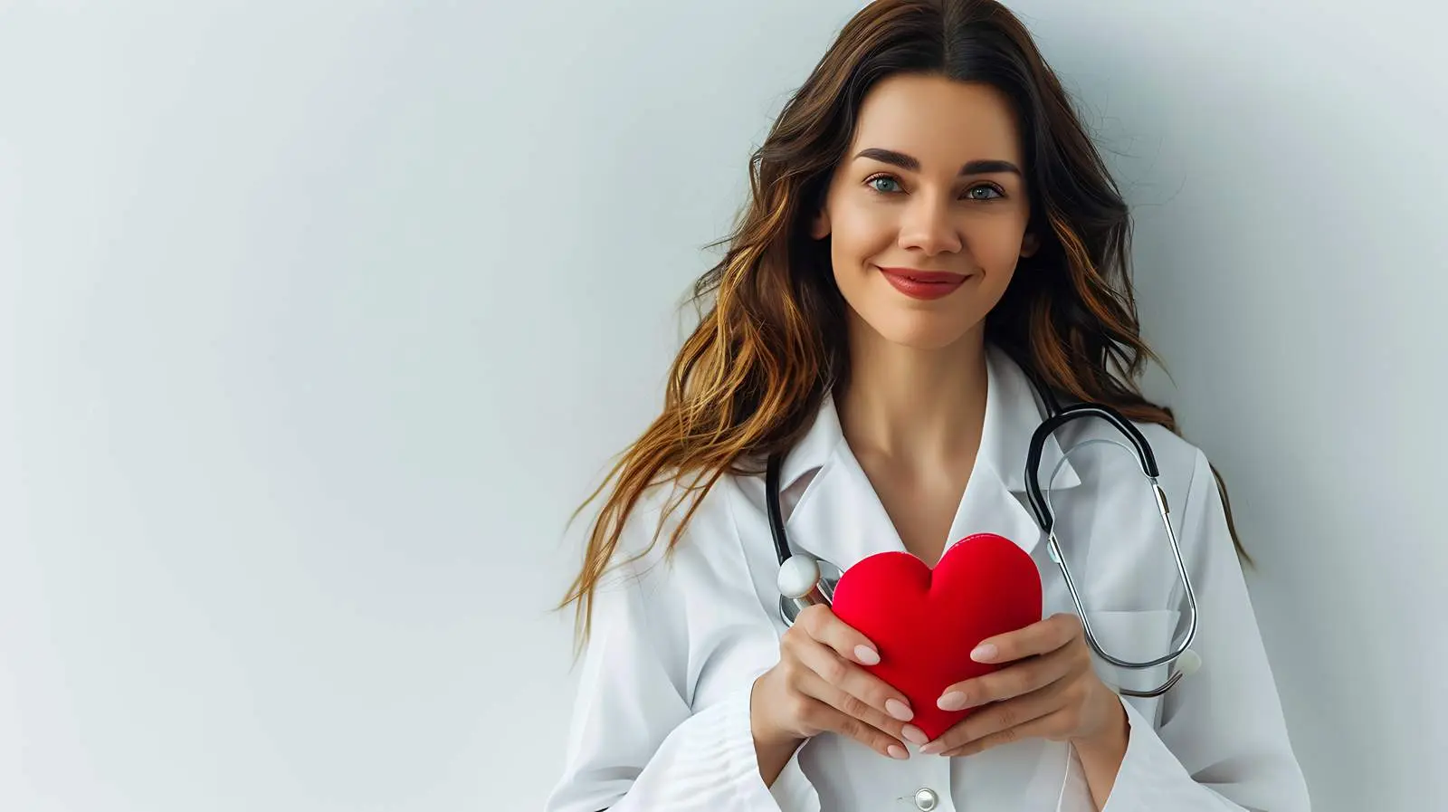 Female Doctor with Stethoscope Holding Heart – free care image from Dotvec