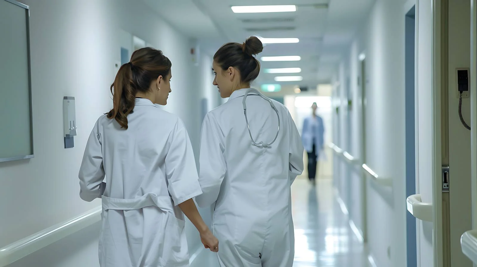 Medical professionals discussing hospital cases on foot — free download from Dotvec