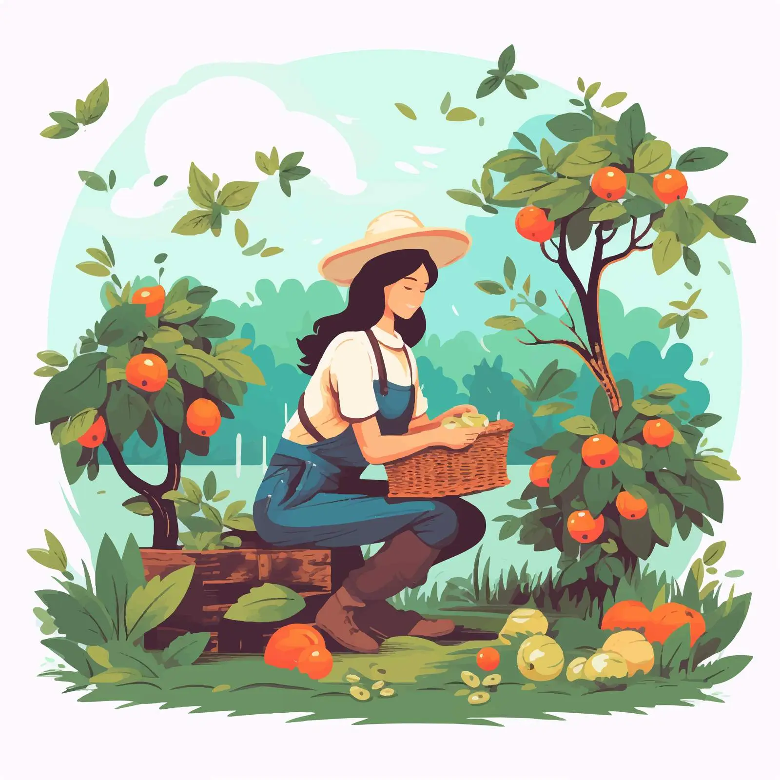 Female Farmer in Uniform Picking Fruits — free download from Dotvec