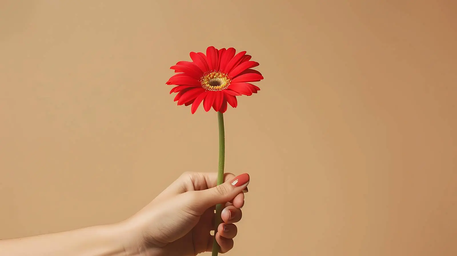 Woman Holding Red Gerbera Daisy Flower — free download from Dotvec