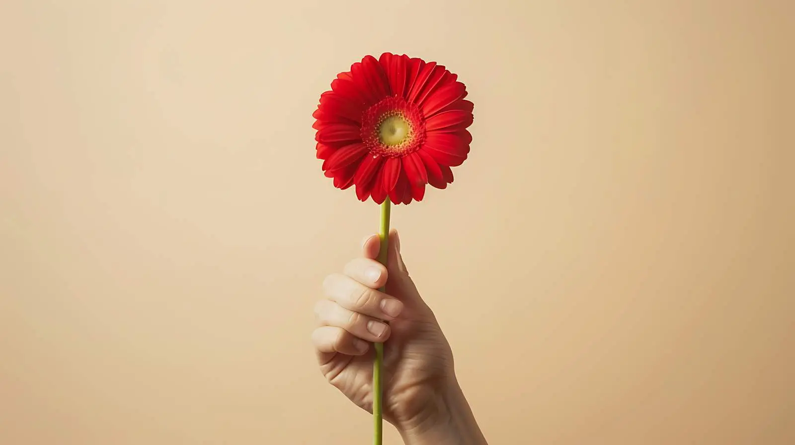 Woman Holding Red Daisy Gerbera Flower — free download from Dotvec