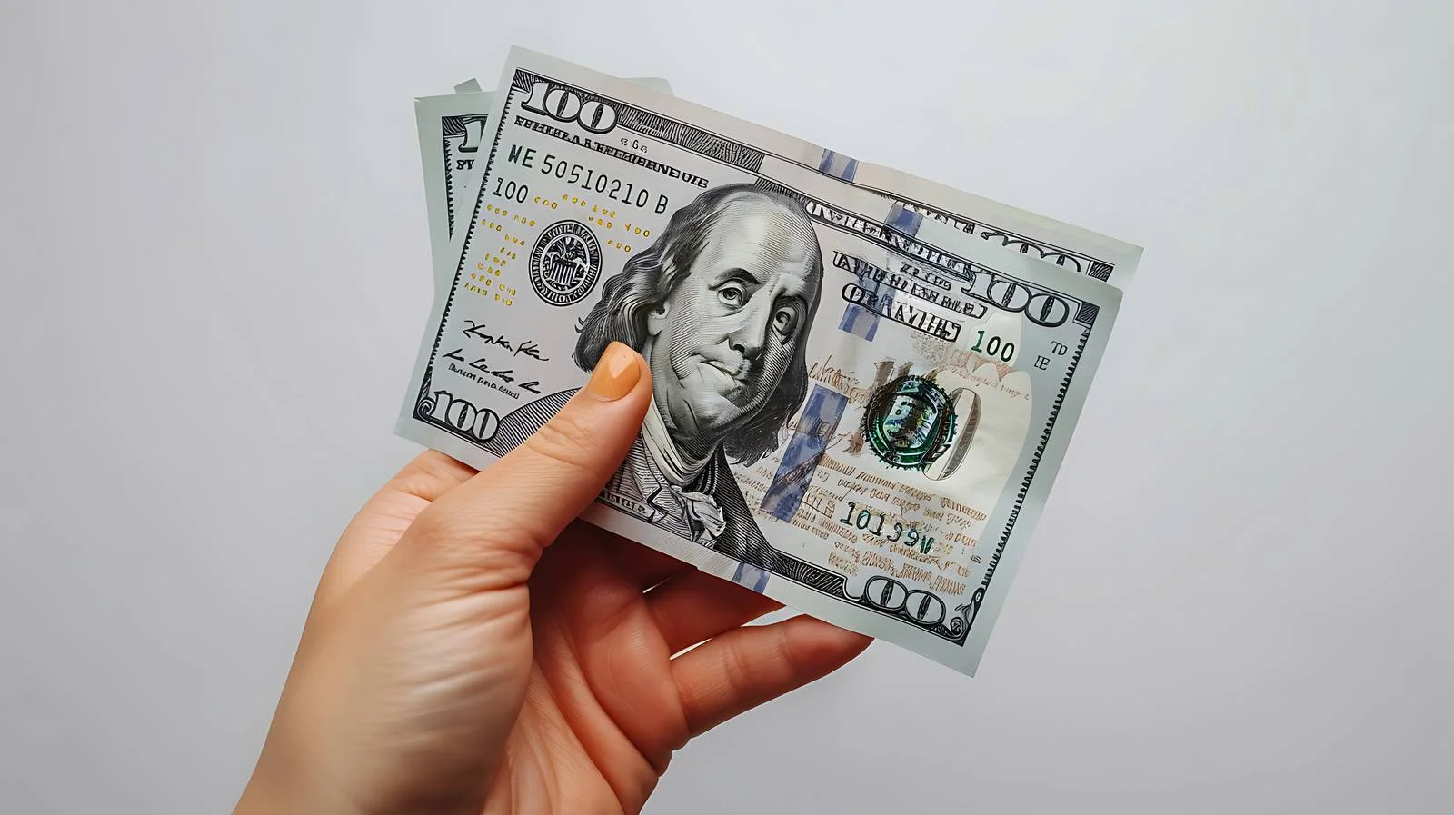 Woman's Hand Holding 100 Dollar Bill — free download from Dotvec