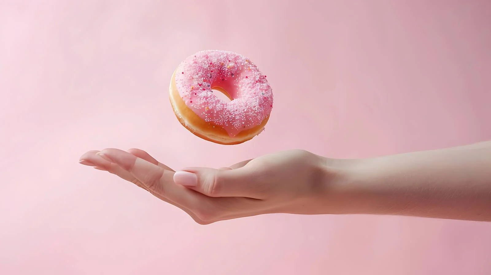 Elegant Female Hand with Flying Donut — free download from Dotvec