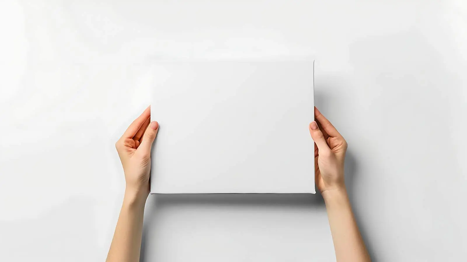 Female Hands Holding Blank Canvas for Mockup – free studio image from Dotvec