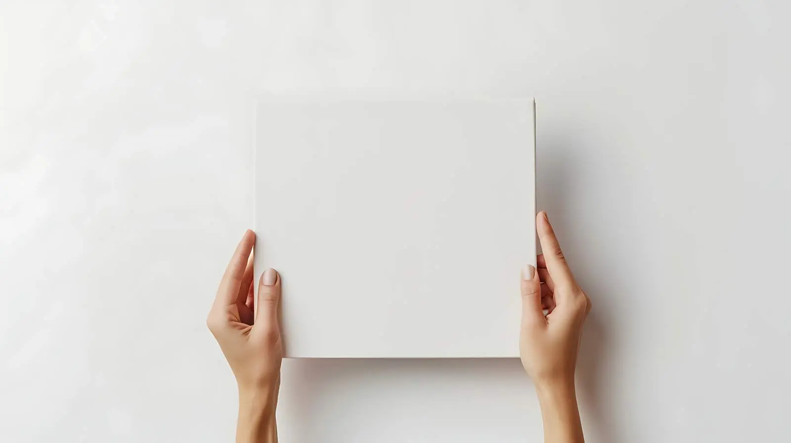 Female Hands Holding Blank Canvas for Mockup – free studio image from Dotvec