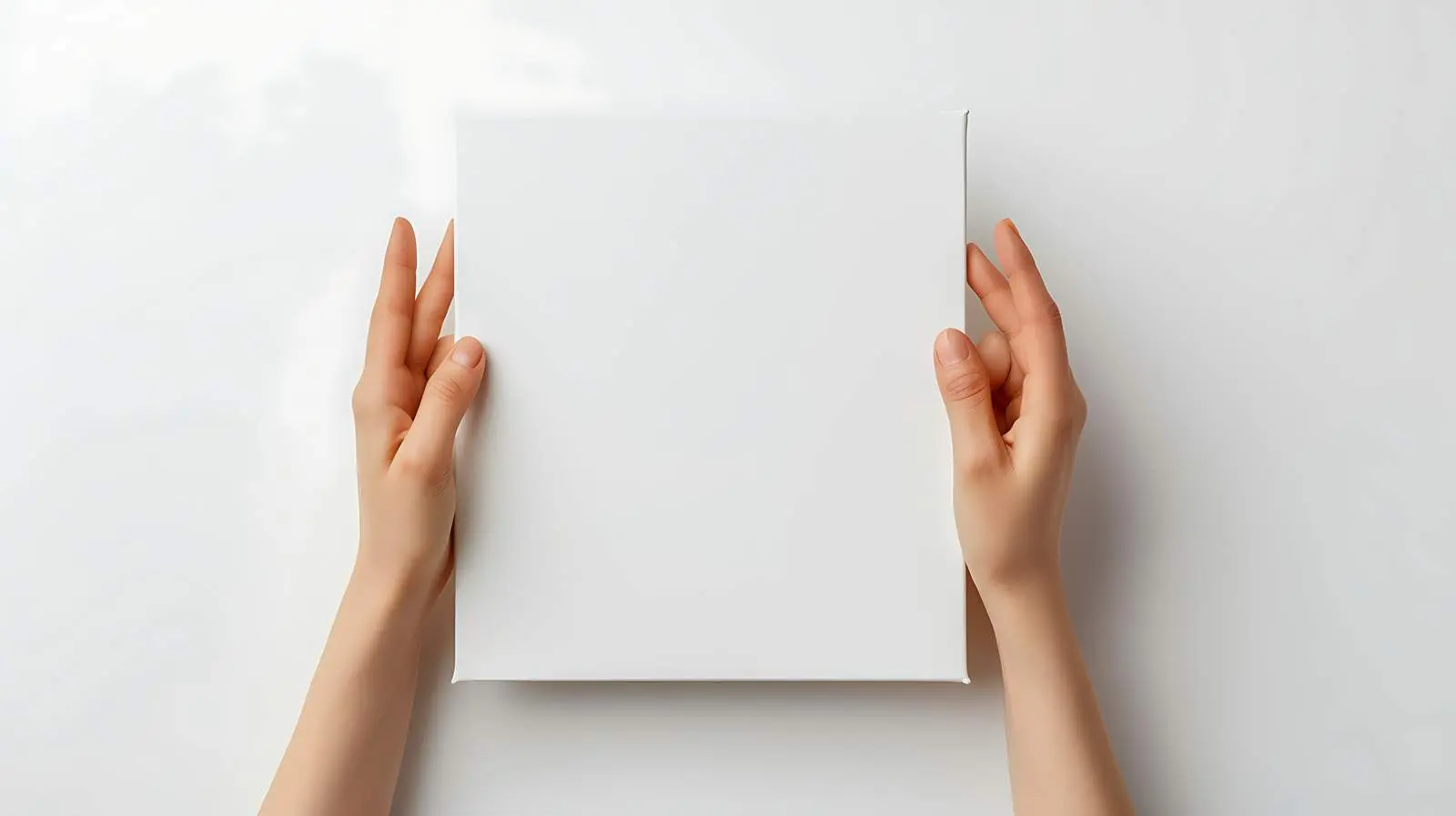 Female Hands Holding Blank Canvas for Mockup – free studio image from Dotvec