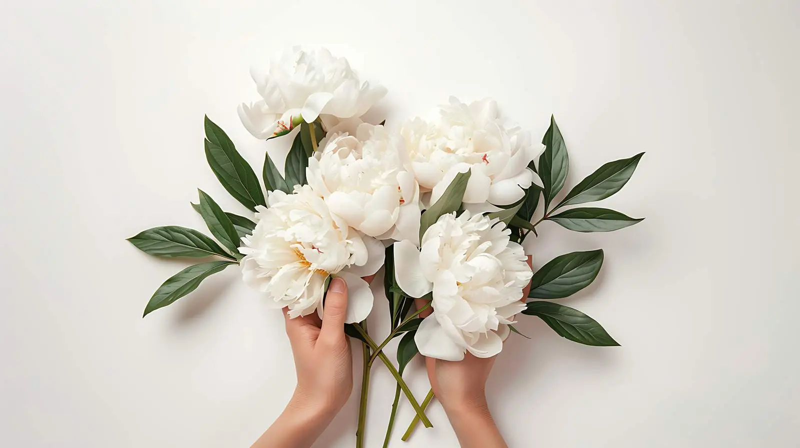 Female Hands with White Peony Bouquet – free symbol image from Dotvec