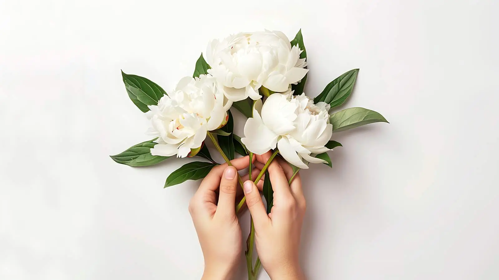 Female Hands Holding White Peony Bouquet — free download from Dotvec
